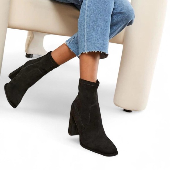 Black Suede Block Heel Booties | Size 8 - Picture 2 of 8